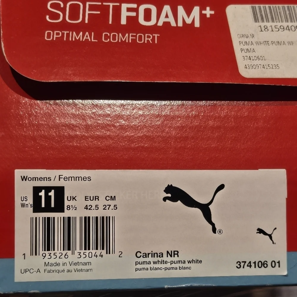 Puma Carina NR 2.0 White Wmns Sz 11 #374106 01